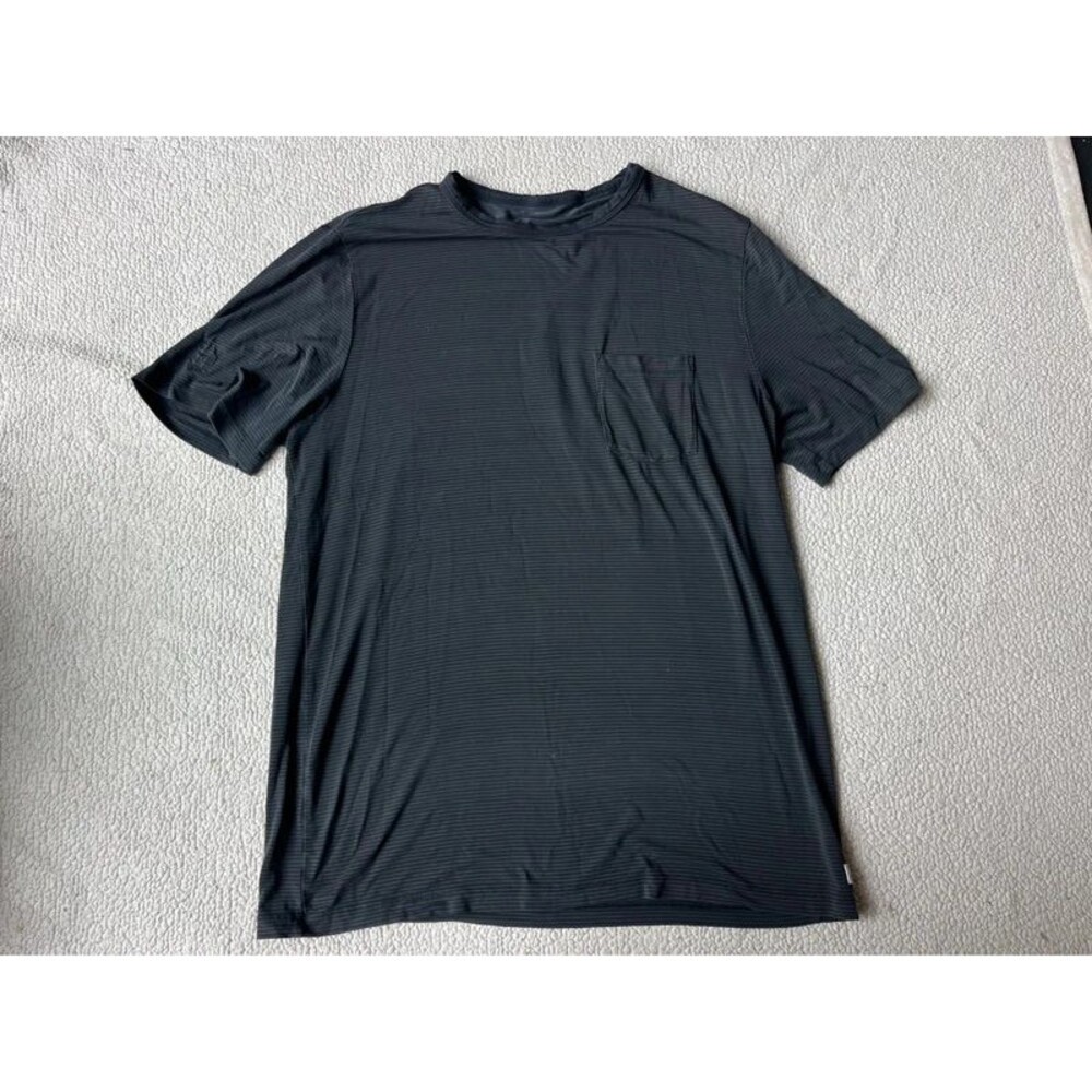 VUORI Grey & Black Striped Performance Short Sleeve Shirt Mens Large
